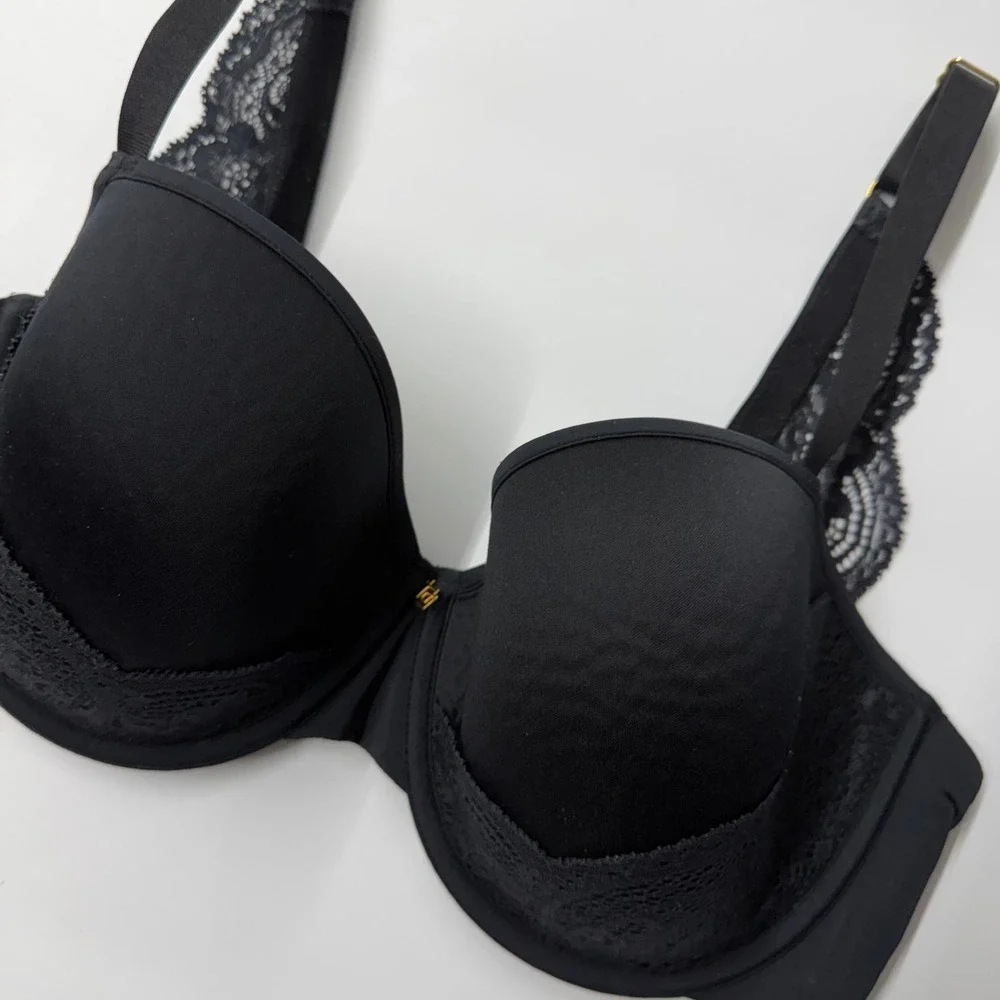 Third Love 24/7 Lace Detail T-Shirt Bra Size 34E Black Lace Back Strap